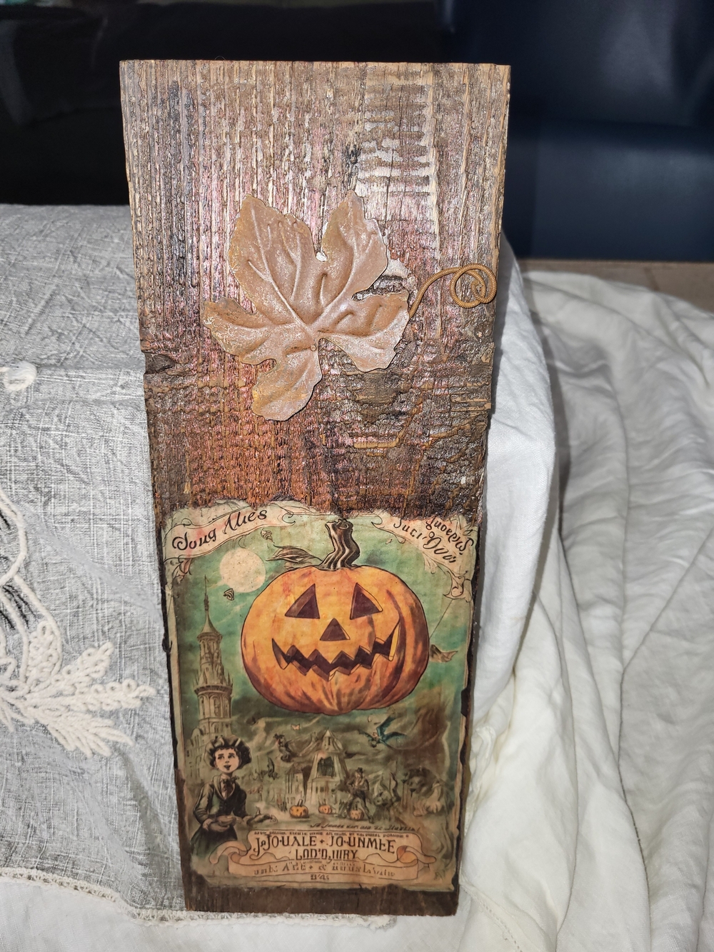 Rustic Halloween Pumpkin Barnwood Wall Art - Orange and Brown